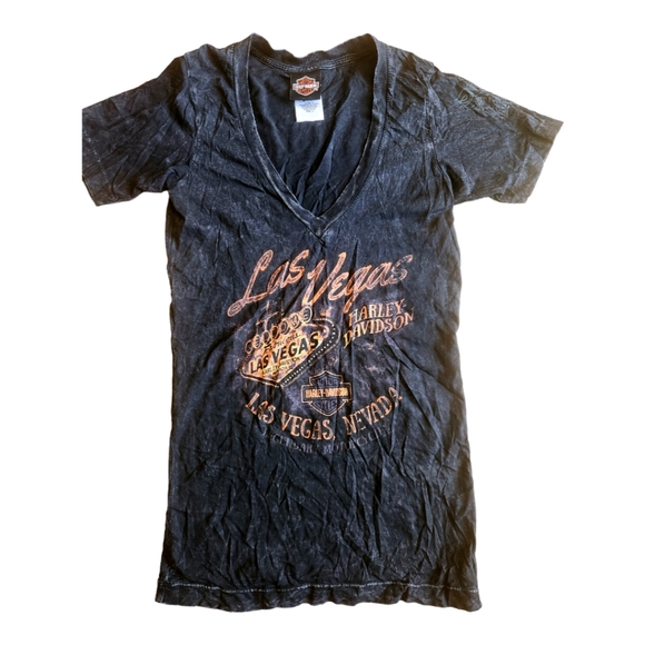 Harley-Davidson Tops - Harley-Davidson Womens T Shirt Small Gray V Neck Burnout Las Vegas Biker